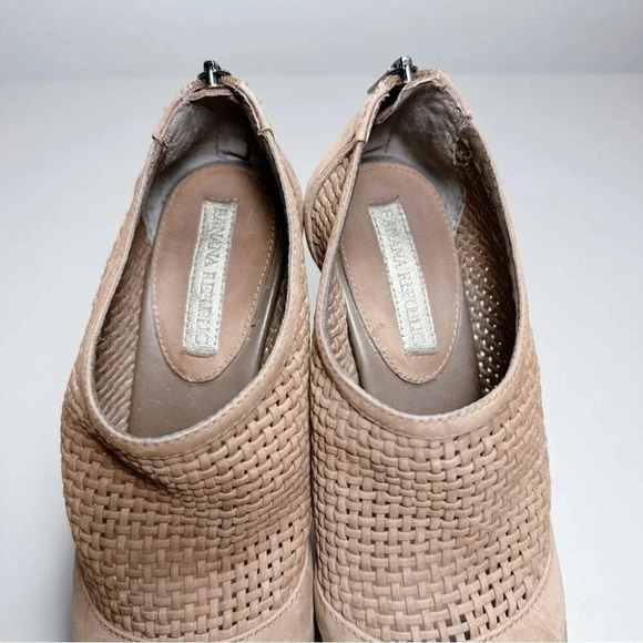 Banana Republic Leather Peep Toe Woven Wooden Heel  Brow Booties - Picture 6 of 13